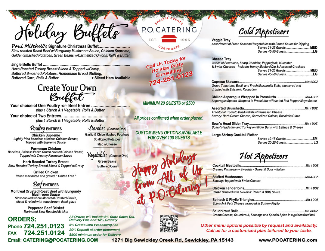 Holiday Catering Menu 2022 P.O. Catering